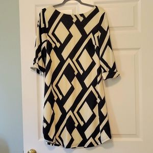 Black and cream geometric print dress